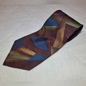 Adolfo 💯 Silk Designer Necktie 3.75"x56" Burgundy/Blue Multi-colored Abstract